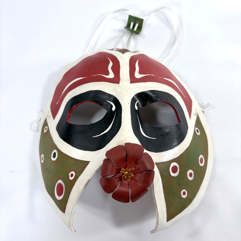 Handmade Leather Masquerade Mask Multicolor Wall Decor Wearable Folk Art